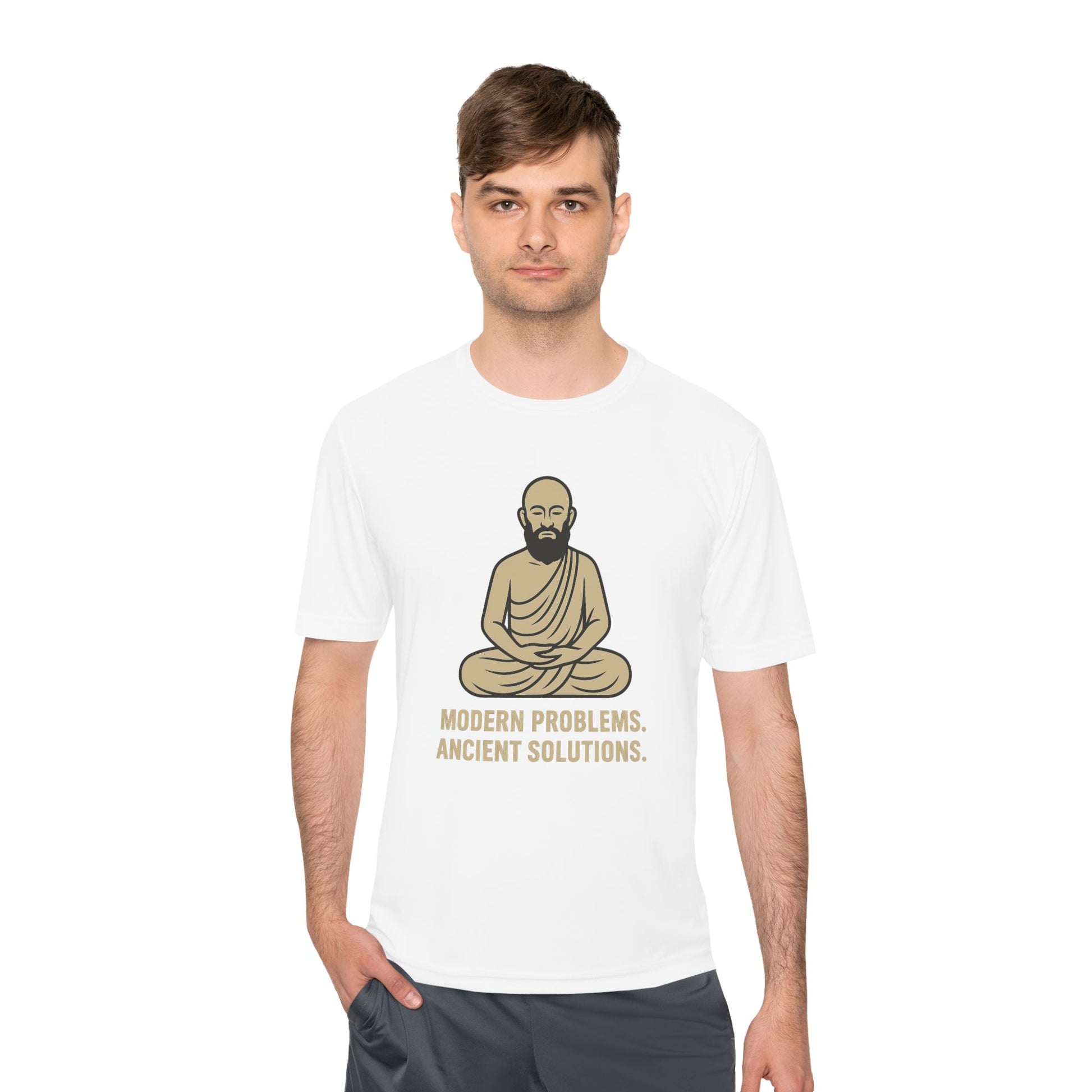 Monk Mode Unisex Tee, Modern Problems Ancient Solution Gym T-Shirt, Workout Shirt, Fitness Top, Moisture Wicking Athletic Tee