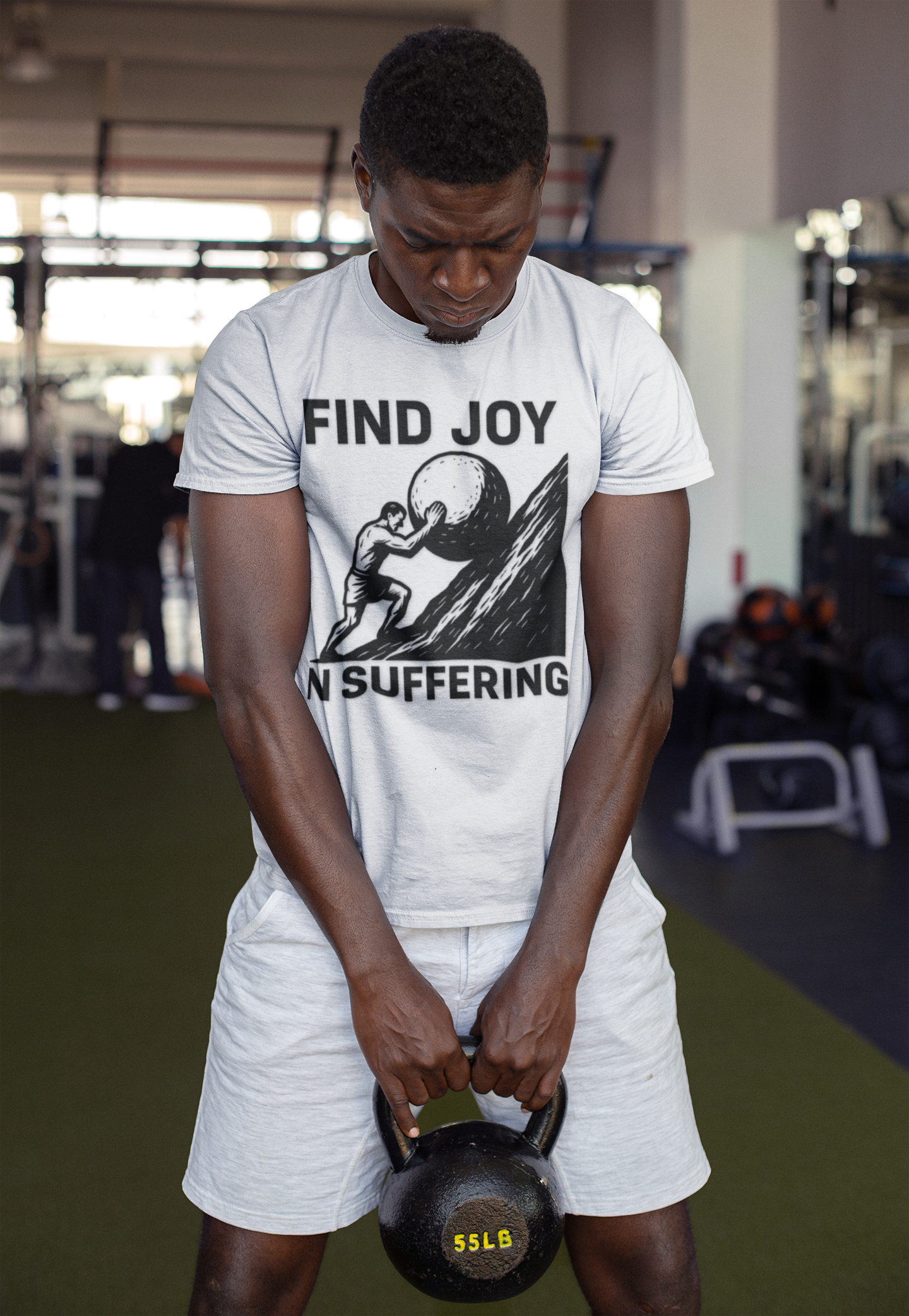 Men's Workout Tee, Find Joy in Suffering Athletic Shirt, Sisyphus Inspo Fitness Top, Gym Motivation Unisex Tee, Moisture Wicking Exercise