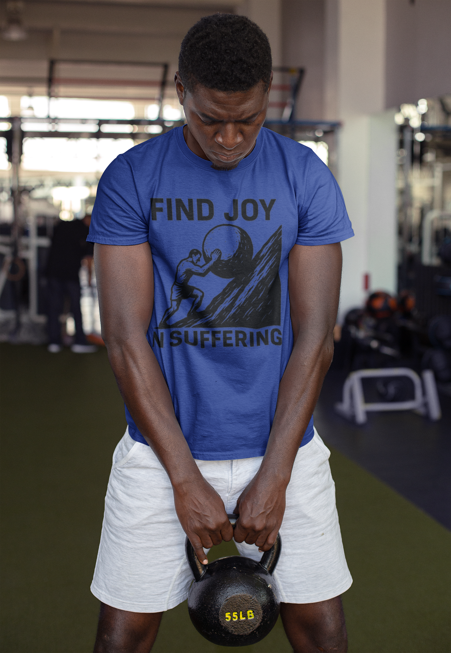 Men's Workout Tee, Find Joy in Suffering Athletic Shirt, Sisyphus Inspo Fitness Top, Gym Motivation Unisex Tee, Moisture Wicking Exercise
