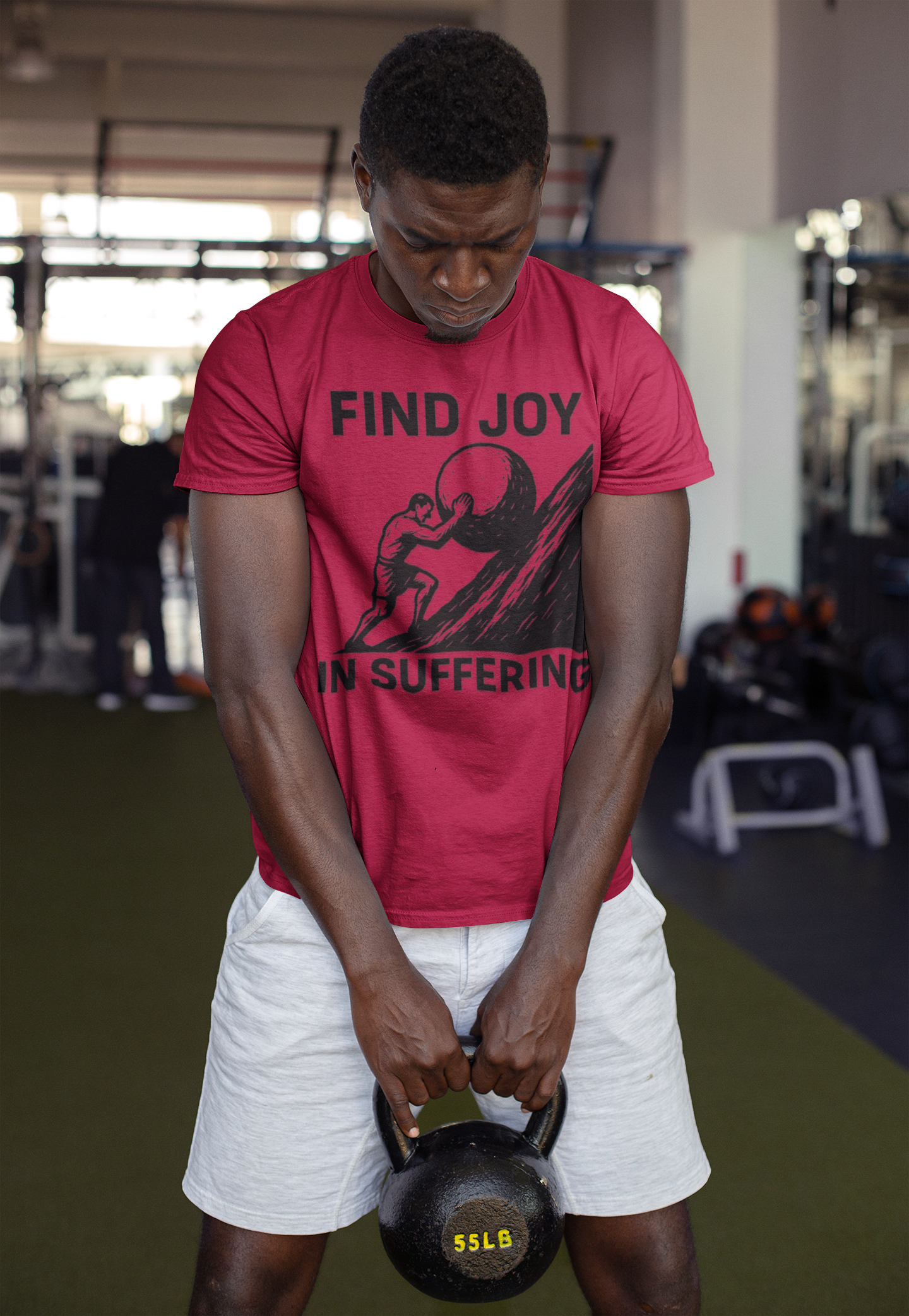Men's Workout Tee, Find Joy in Suffering Athletic Shirt, Sisyphus Inspo Fitness Top, Gym Motivation Unisex Tee, Moisture Wicking Exercise