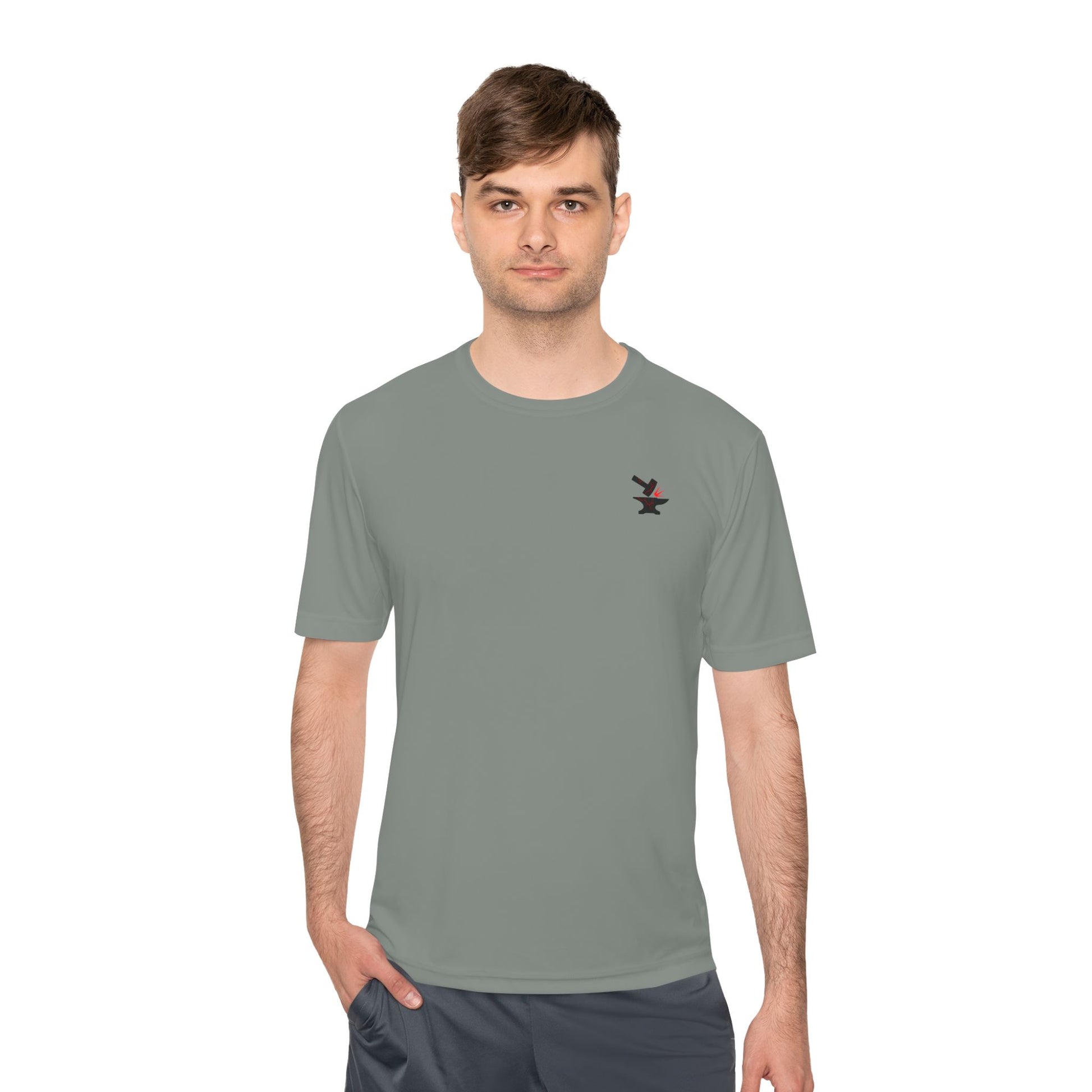 Forged Strength Men's Moisture Wicking Tee, Hammer Anvil Spark Fitness Shirt, Workout Apparel, Athletic Gym T-Shirt, Intense Resilient