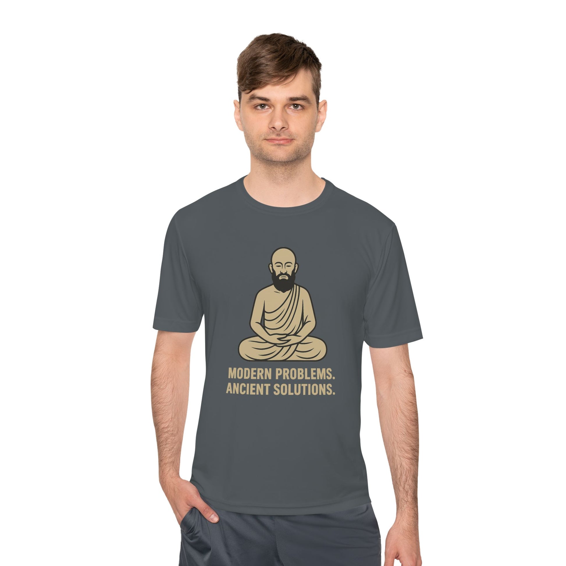 Monk Mode Unisex Tee, Modern Problems Ancient Solution Gym T-Shirt, Workout Shirt, Fitness Top, Moisture Wicking Athletic Tee