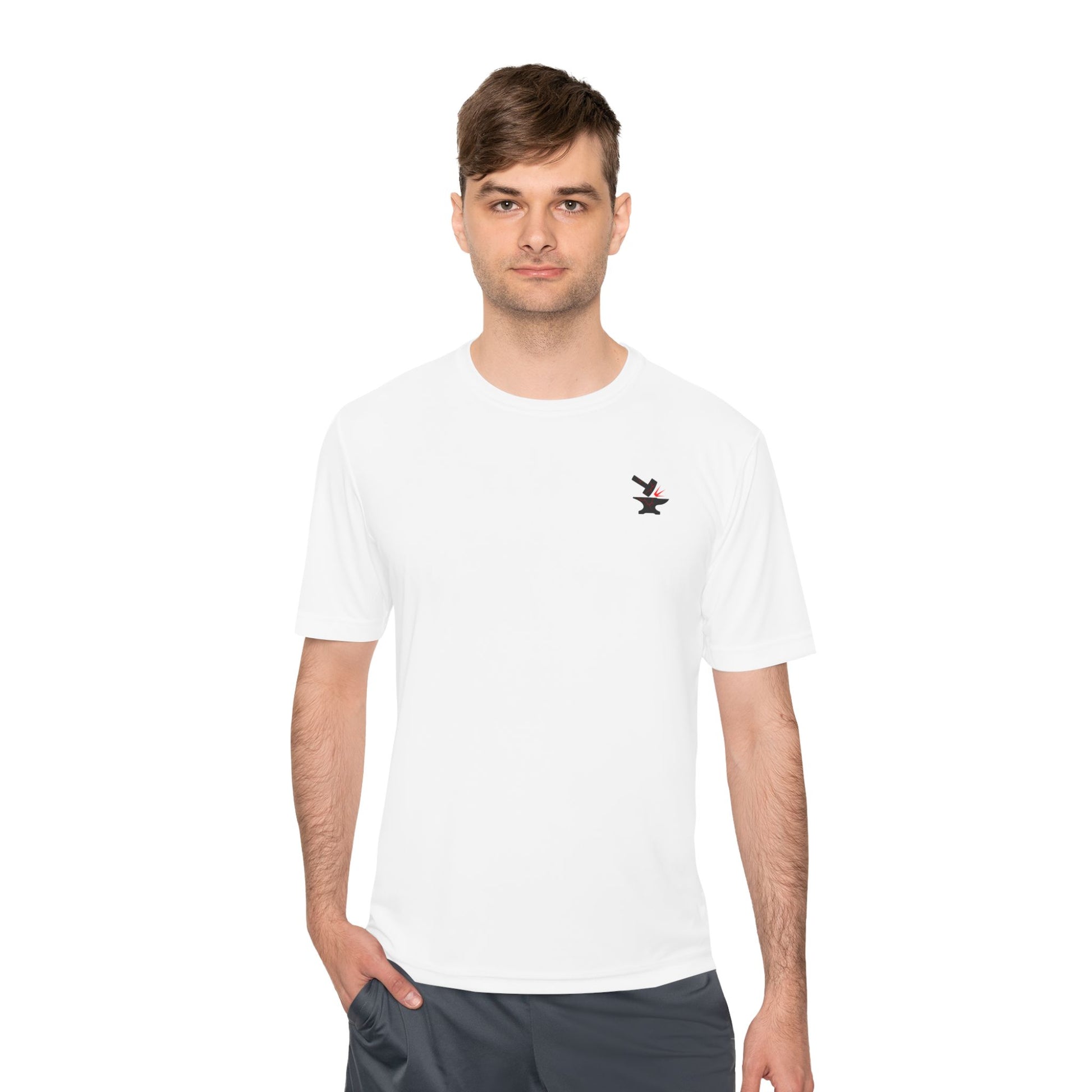 Forged Strength Men's Moisture Wicking Tee, Hammer Anvil Spark Fitness Shirt, Workout Apparel, Athletic Gym T-Shirt, Intense Resilient