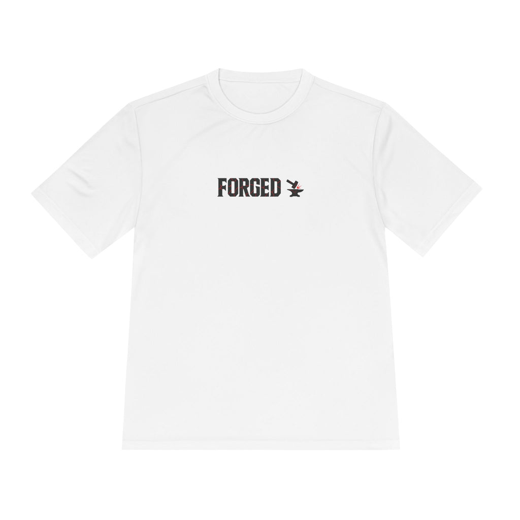 Forged Unisex Moisture Wicking Tee for Disciplined Gym Goers, Athletic Workout Shirt, Hammer Anvil Gym Brand, Hardworking Fitness T-Shirt,