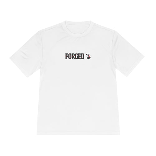 Forged Unisex Moisture Wicking Tee for Disciplined Gym Goers, Athletic Workout Shirt, Hammer Anvil Gym Brand, Hardworking Fitness T-Shirt,